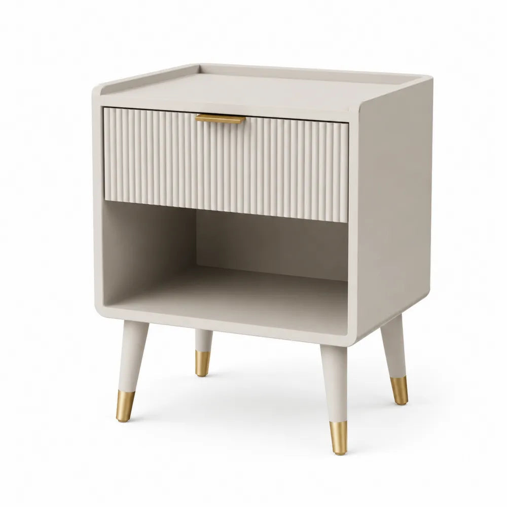 Nachttisch 60x35x60 cm mit Schublade und Ablage aus MDF Weiß Gold