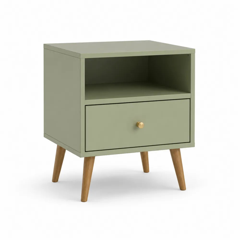 Nachttisch mit Schublade MDF Massivholzbeine Grün 45 x 35 x 55 cm