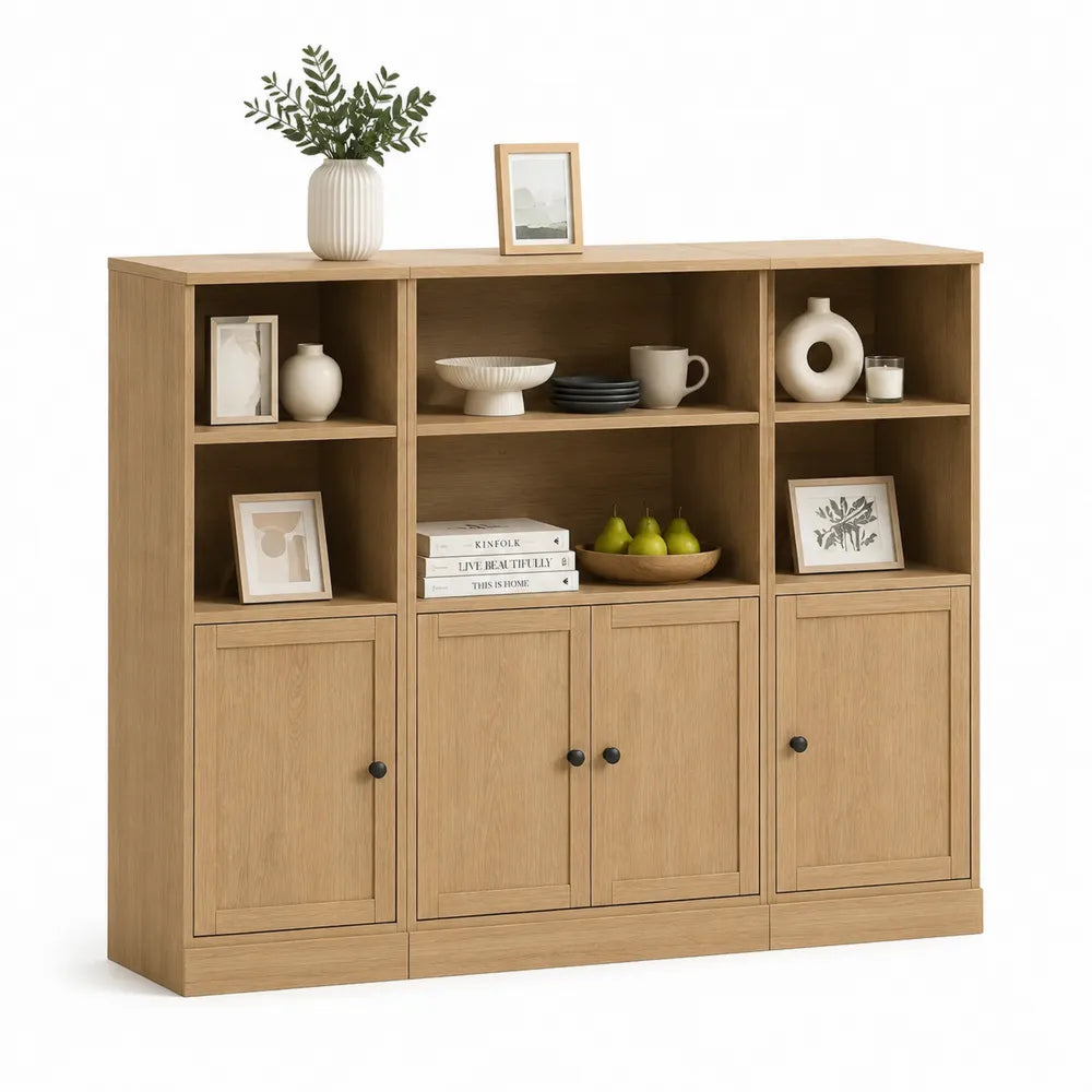 Sideboard Kommode MDF mit Türen Regalfächern Beige 180 x 40 x 120 cm