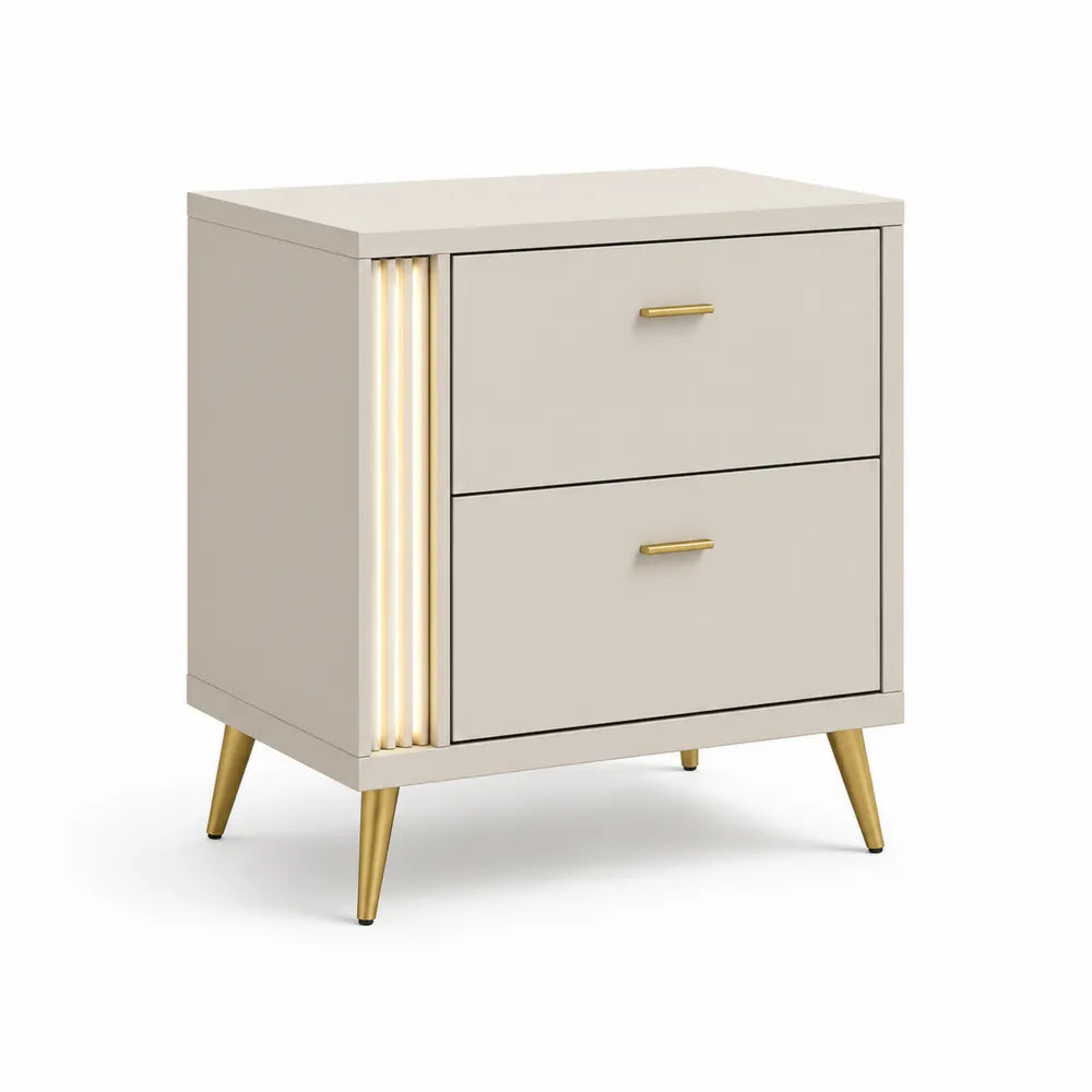 Nachttisch 60 x 40 x 55 cm mit 2 Schubladen MDF Metallbeinen Beige Gold