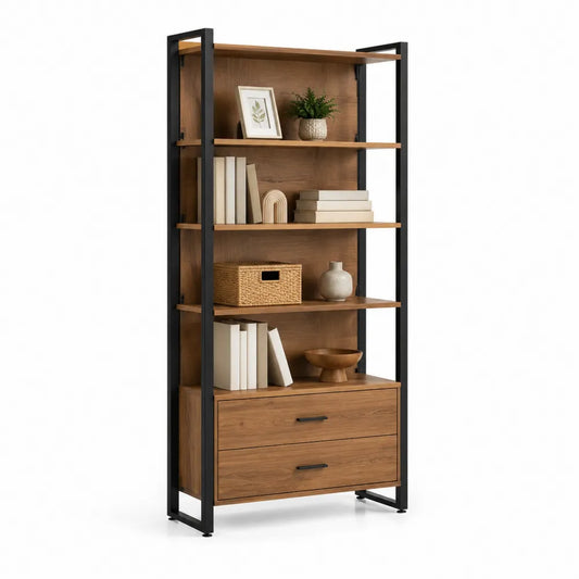 Bodenregal mit Schubladen MDF Stahlrahmen Holzdekor Braun Schwarz 80 cm x 35 cm x 180 cm