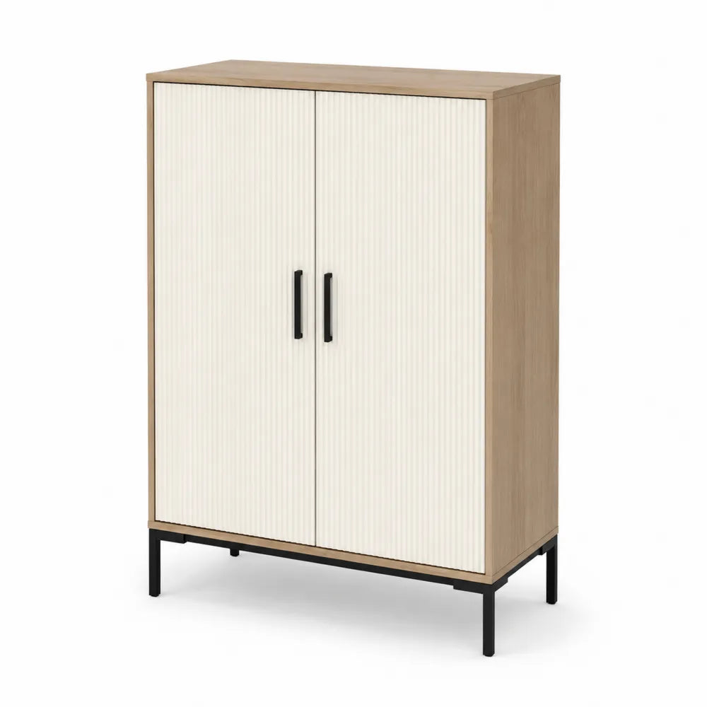 Sideboard mit Türen MDF Metallgestell Beige Schwarz 120 cm x 40 cm x 120 cm