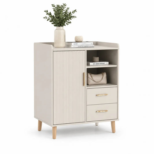 Flurschrank mit Türen Schubladen und Ablage MDF Holzdekor beige 80 x 35 x 120 cm