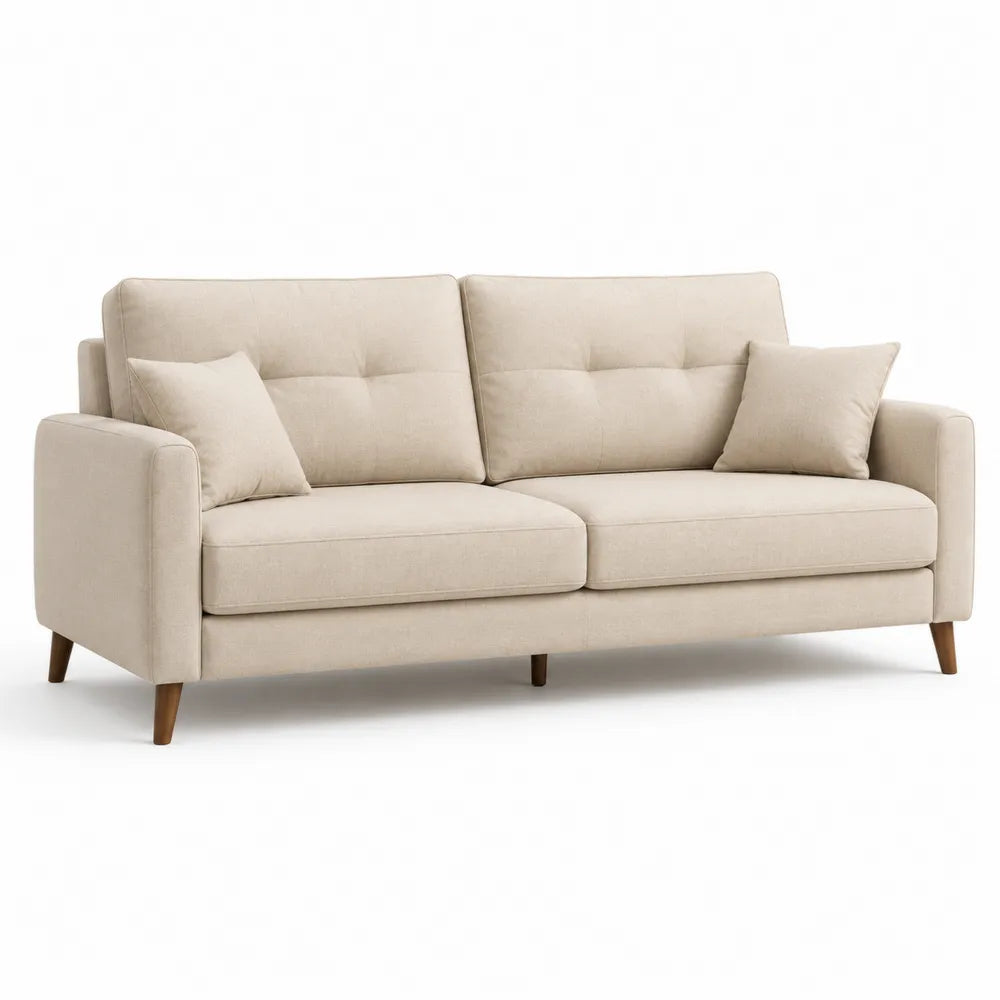 Sofa 3 Sitzer Polstersofa Polyesterbezug Kiefernholzbeine Beige 220 x 90 x 85 cm
