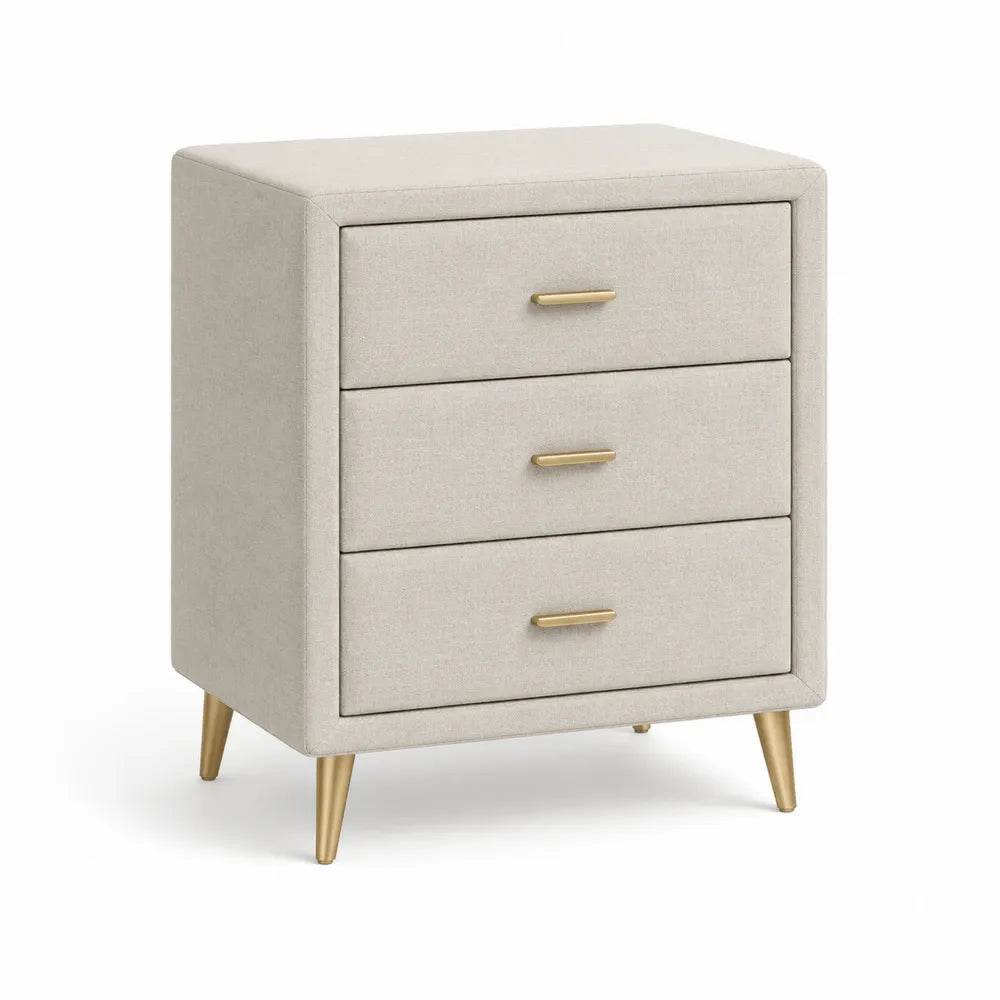 Nachttisch mit 3 Schubladen Stoffbezug Metallbeine Beige 60 x 40 x 60 cm