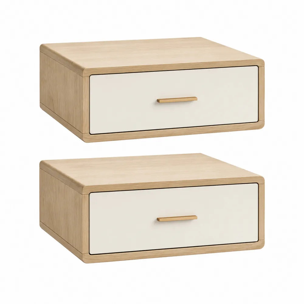 Nachttisch 2er Set Schublade MDF Holzdekor Beige 50 x 40 x 15 cm
