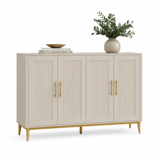 Sideboard mit Türen MDF geriffelter Front Weiß Gold 200 x 40 x 85 cm